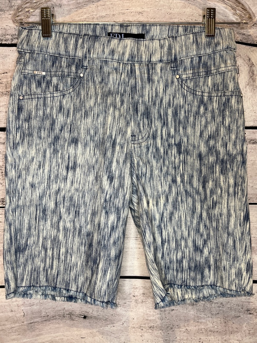 FDJ Stretch Denim Blue White Heathered Bermuda Jean Shorts French Dressing